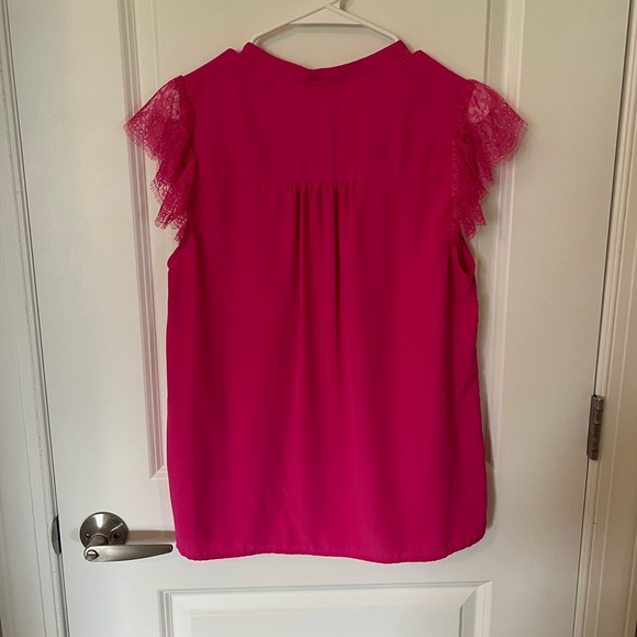 Hot Pink Entro Blouse with Lace Sleeves - Picture 2 of 5